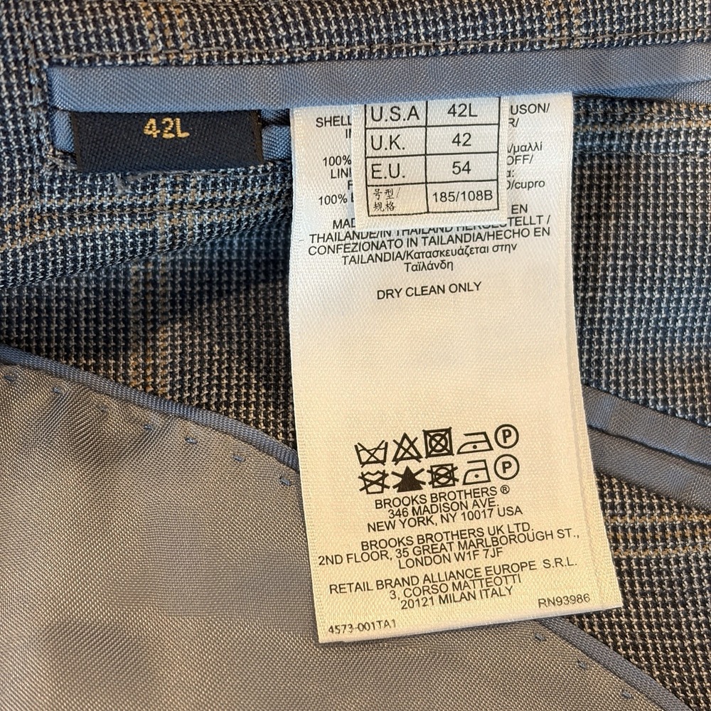 Brooks Brothers BrooksCool Madison Fit 42L Sport Coat Windowpane Gray Summer - Picture 7 of 16